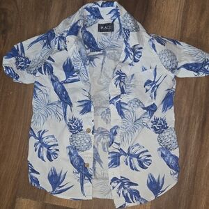 Place White and Blue Parrot Print Shirt